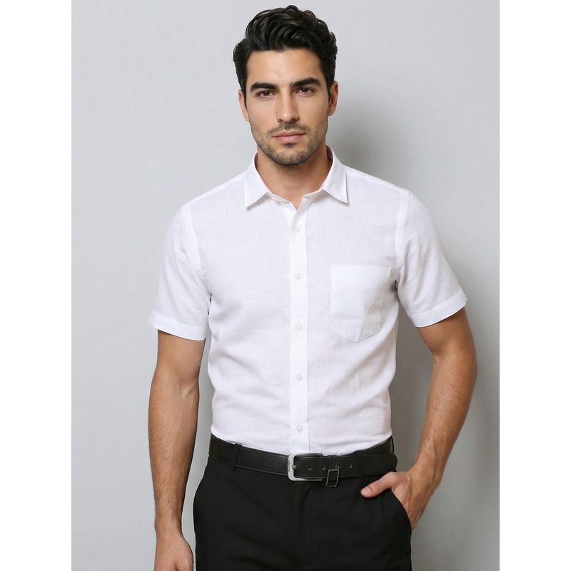 Southbay Cotton Linen Half Sleeves White Shirt (M)