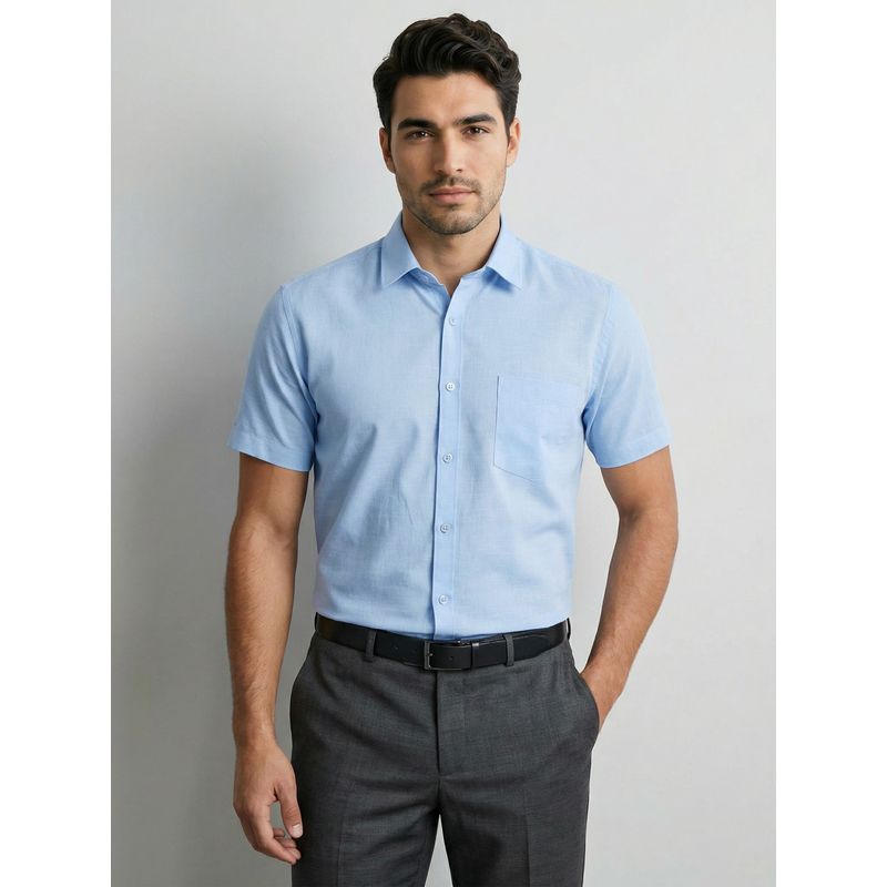 Southbay Cotton Linen Half Sleeves Blue Shirt (M)