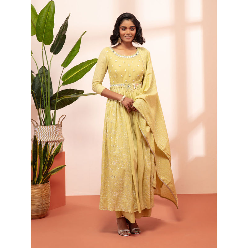 Likha by Nykaa Fashion Filigree Green Mirror Work Kurta, Palazzo