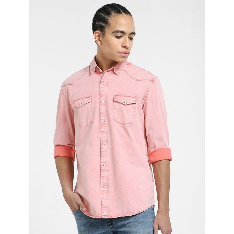 Pink denim shirt men deals