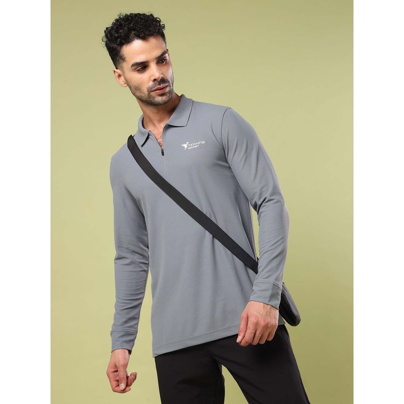 Technosport Men Solid Slim Fit Polo Sports T-Shirt With Matpiq (L)