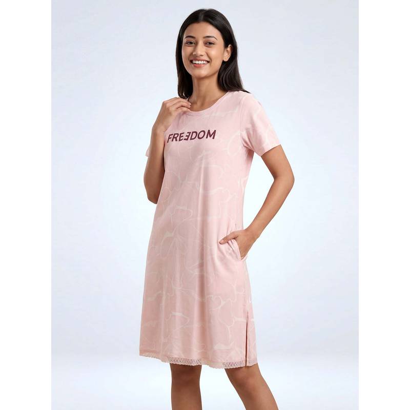JULIANA DREAM Womens Pink Cotton Printed Short Night Dress (S)