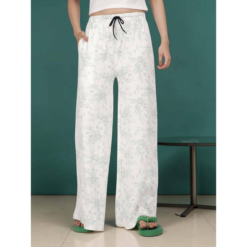 Kryptic Women Cotton Baggy Fit Printed Lounge Pant With Side Pocket Green (M)