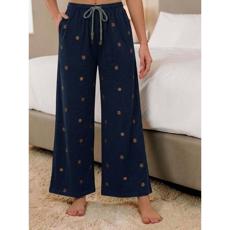 Kryptic Women Cotton Baggy Fit Printed Lounge Pant With Side Pocket Navy Blue (XL)