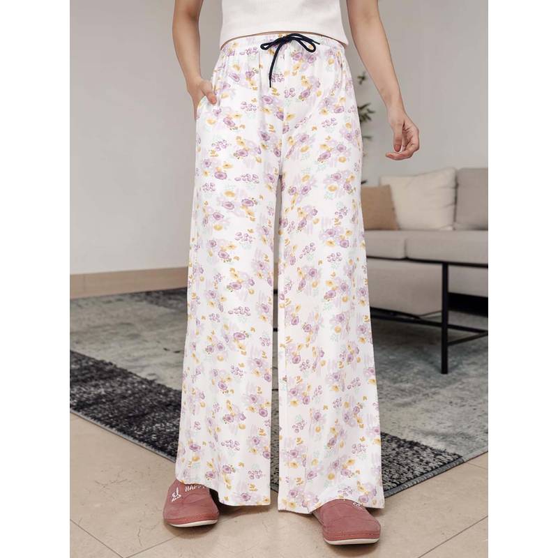 Kryptic Women Cotton Baggy Fit Printed Lounge Pant With Side Pocket Purple (M)