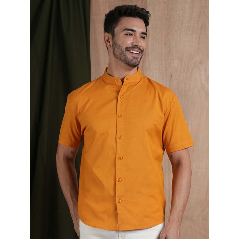 PRONK Men Half Sleeves Shirt - Mustard (S)