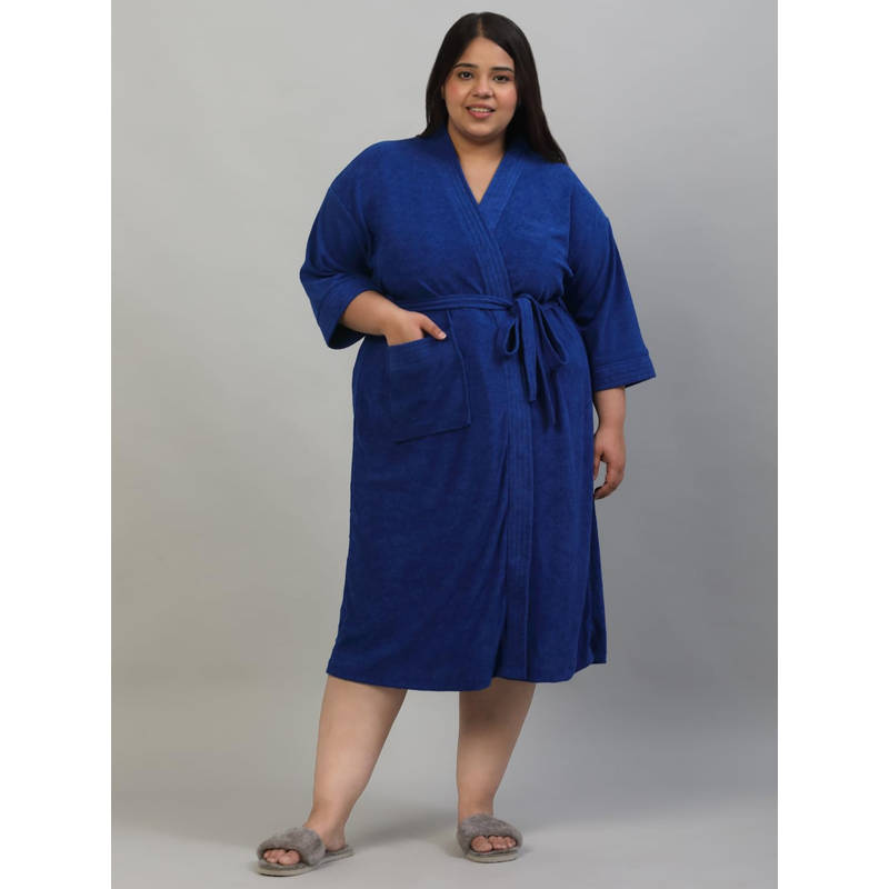 Creeva Royal Blue Everyday Plus Size Micro Terry Bath Robe (6XL)