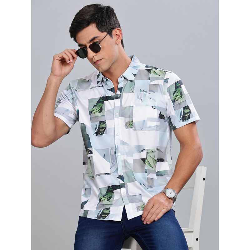 BULLMER Green Trendy Regular Fit Printed Causal Half Sleeve Shirt for Men (5XL)