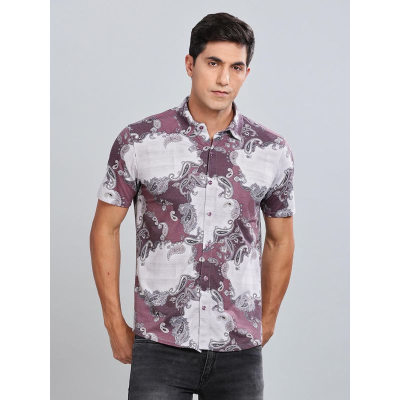 BULLMER Maroon Trendy Regular Fit Printed Causal Half Sleeve Shirt for Men (S)