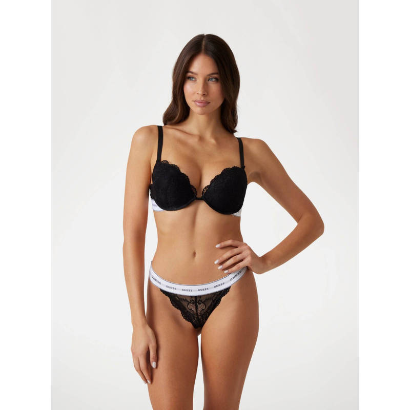 Guess Polyamide Self Design Black Push Up Bra (32B)