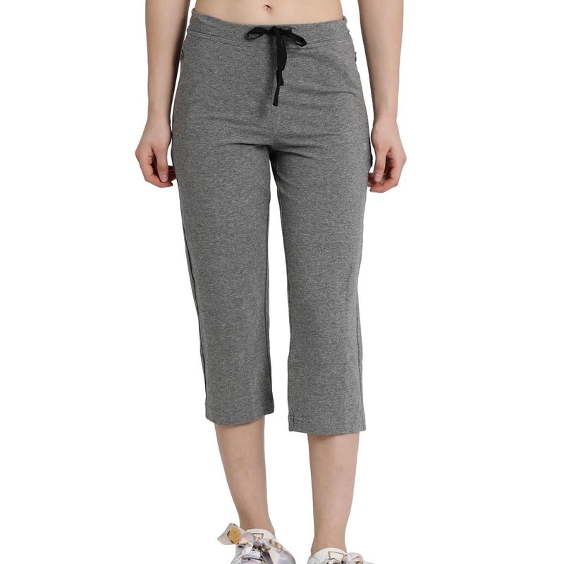 Enamor Essentials E018 Stretch Cotton Lounge Capri Pants- Grey Melange (XL) - E018