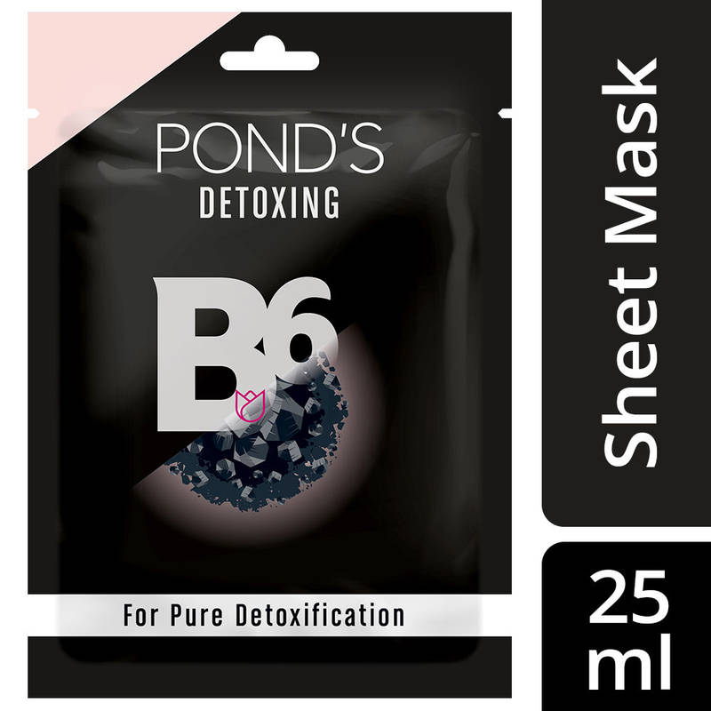 Ponds Vitamin Duo Sheet Mask Detoxing Sheet Mask With Vitamin B6 100% Bamboo Charcoal