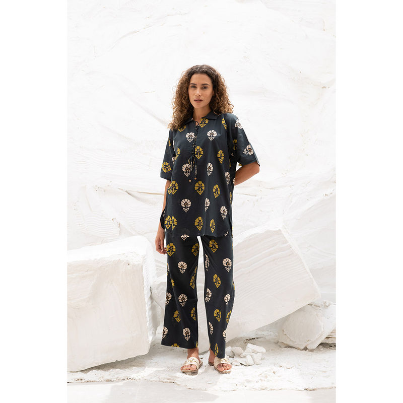 SAY Green Floral Printed Top with Pant (Set of 2) (XS)