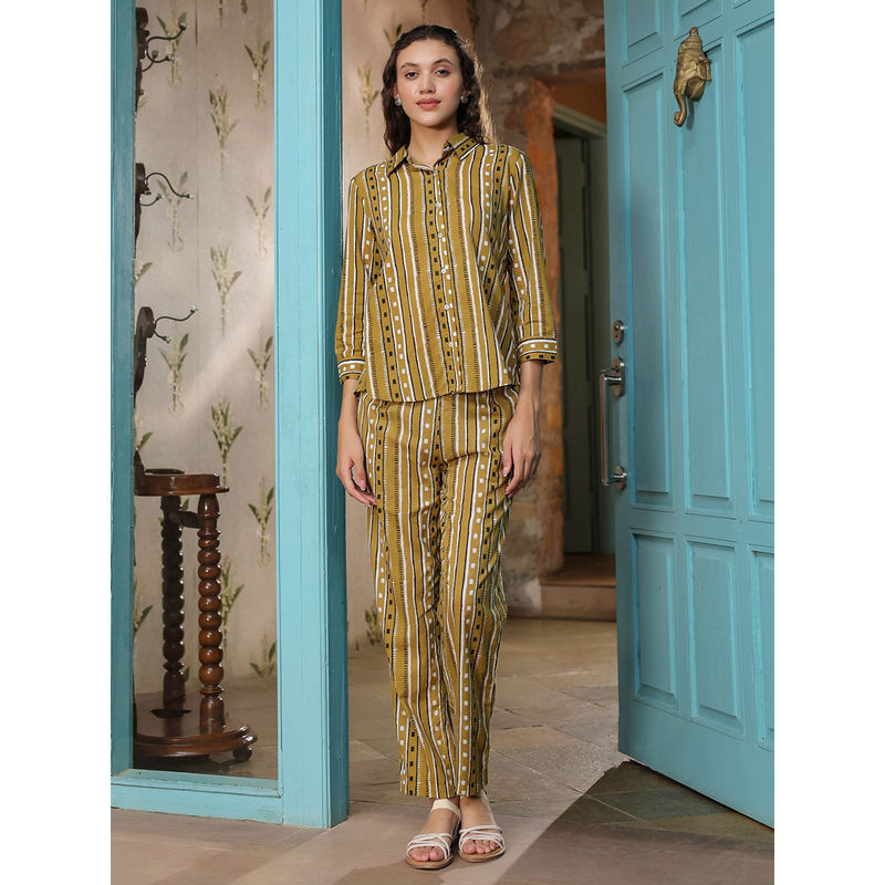 SAY Mustard Striped Shirt with Pant (Set of 2) (S)