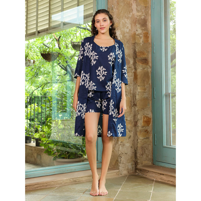 Cotton Printed Short Shrug - Navy-Blue