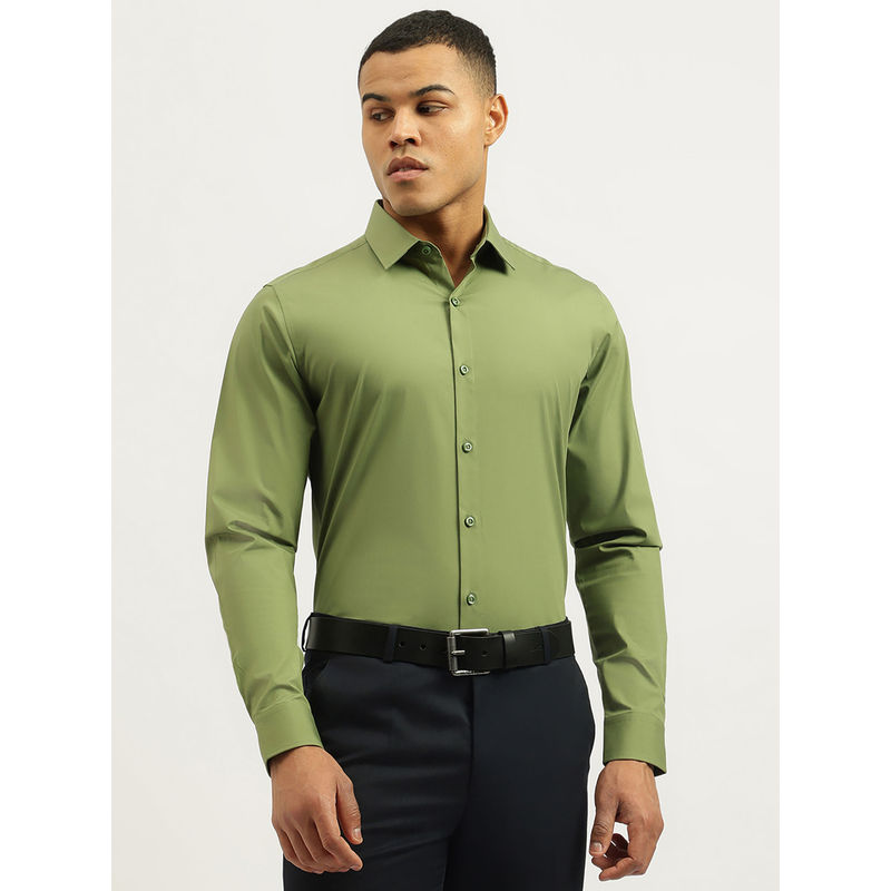 United Colors of Benetton Green Slim Fit Spread Collar Neck Solid Shirt (XL)