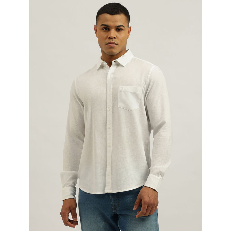 United Colors of Benetton White Regular Fit Spread Collar Neck Solid Shirt (M)