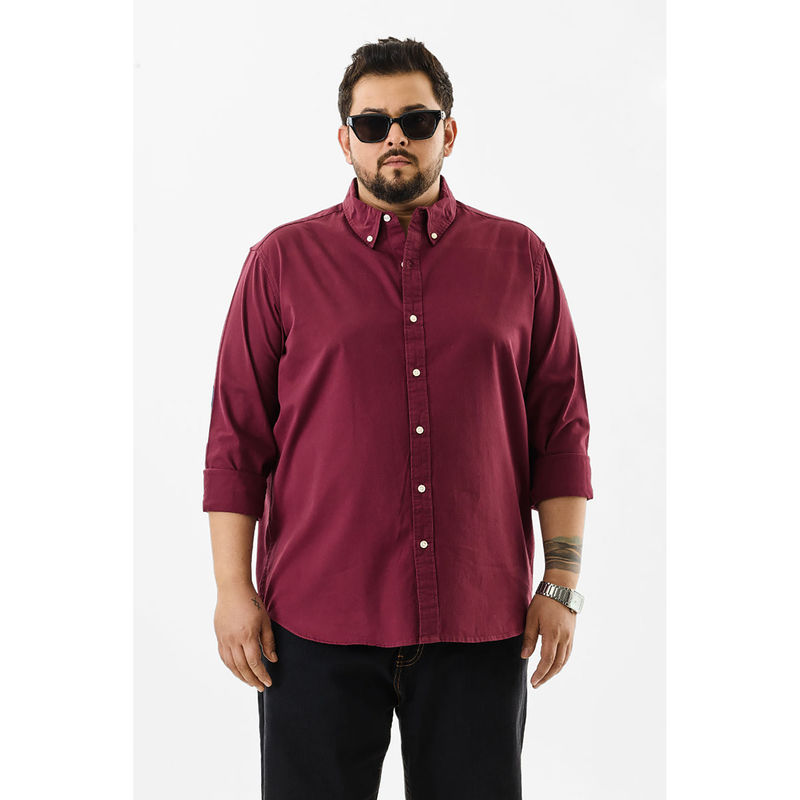 Snitch Maroon Solid Full Sleeves Regular Casual Plus Size Shirt (4XL)