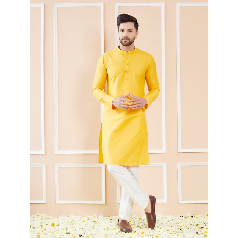 See Designs Yellow Cotton Solid Straight Kurta with Pyjama (Set of 2) (XS)