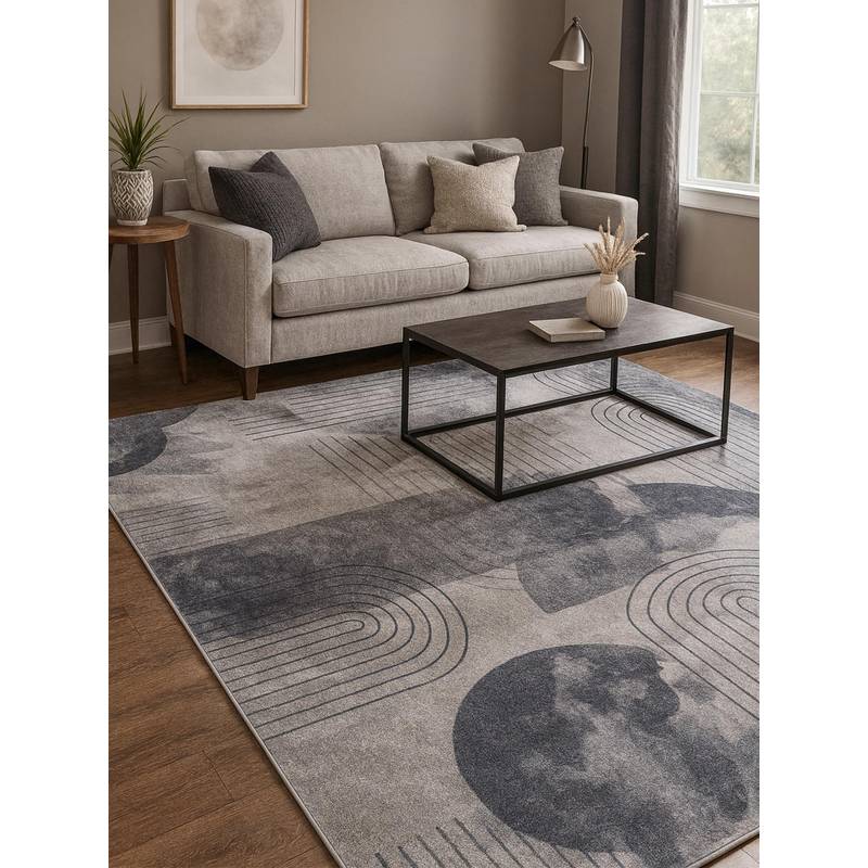 OBSESSIONS Carpet Abstract Pattern Cotton Backing - Grey & Blue (4x6 feet)
