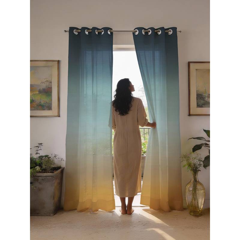 Urban Space 35-40% Light Filtering Sheer Window Curtains - Blue Ombre (Pack of 2) (5 feet)