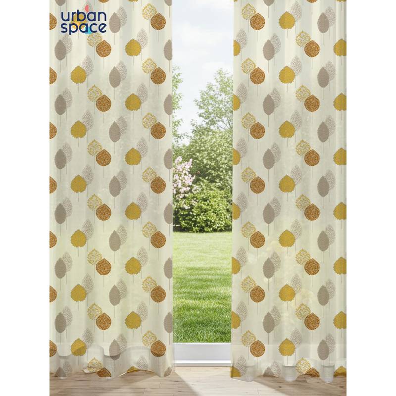 Urban Space 35-40% Light Filtering Sheer Window Curtains - Drops Mustard (Pack of 2) (5 feet)