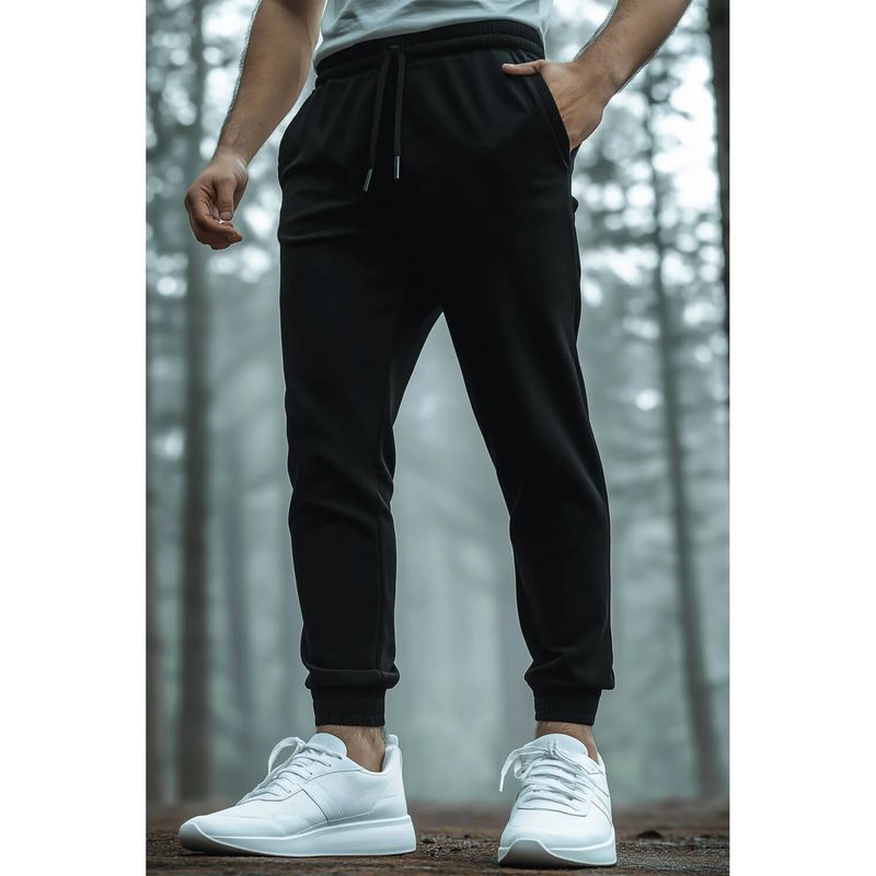 Nobero Black Regular Fit Mid Rise Joggers (XL)