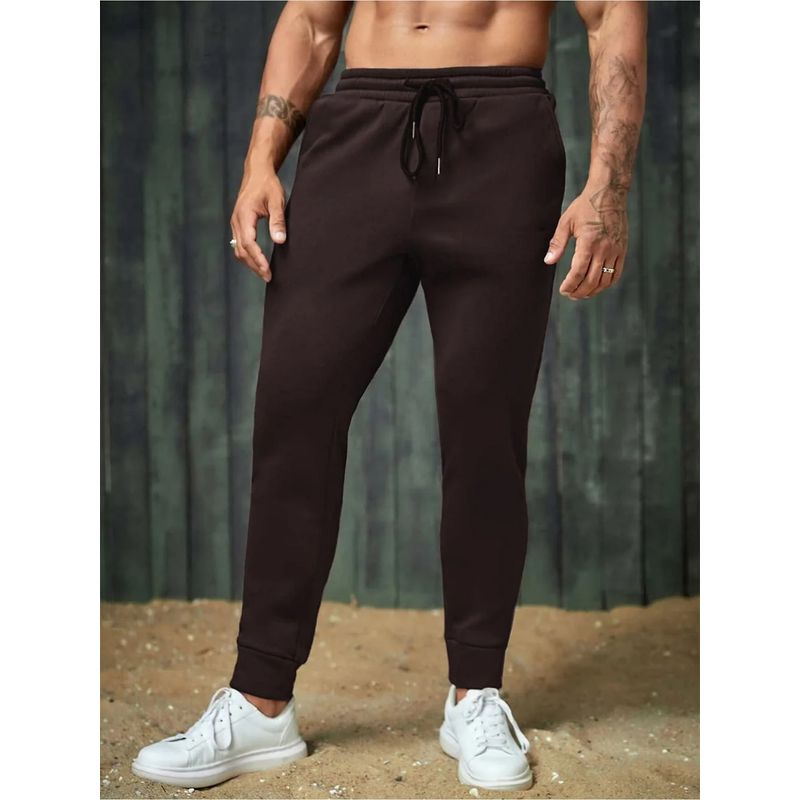 Nobero Brown Regular Fit Mid Rise Joggers (M)