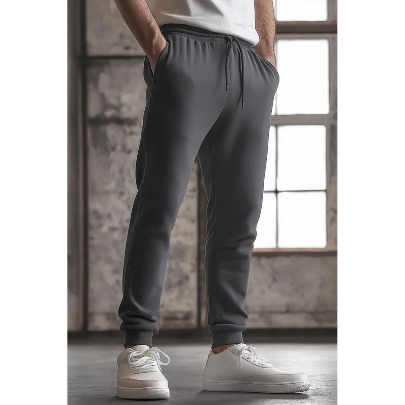 Nobero Grey Regular Fit Mid Rise Joggers (M)