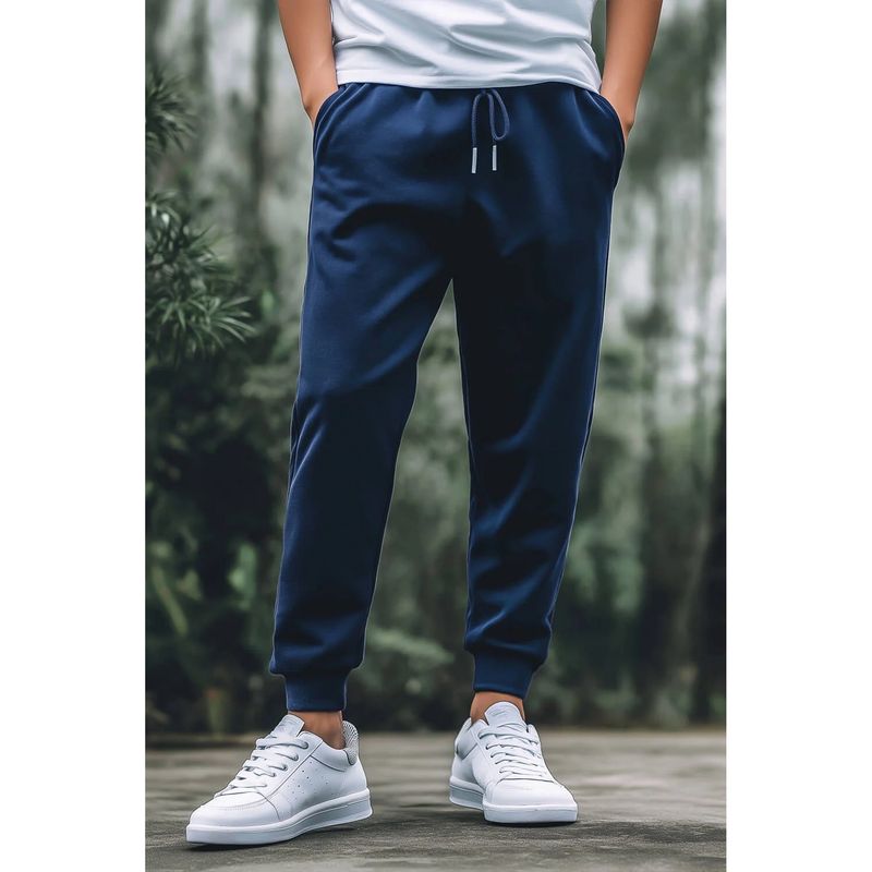 Nobero Blue Regular Fit Mid Rise Joggers (L)