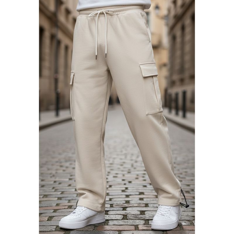 Nobero White Loose Mid Rise Oversized Cargo Utility Joggers (S)