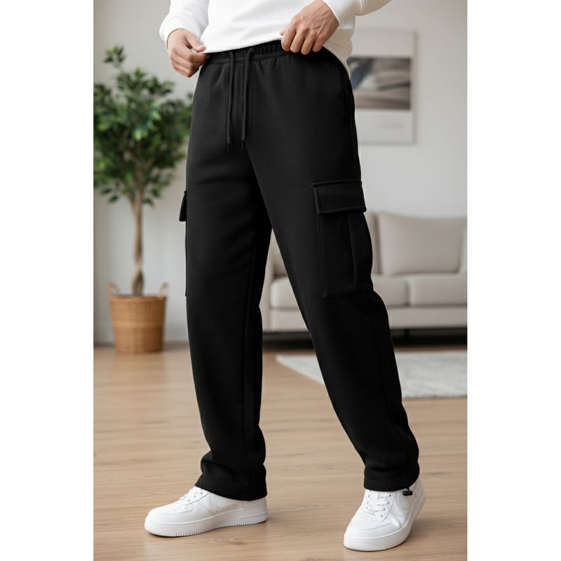 Nobero Black Loose Mid Rise Oversized Cargo Utility Joggers (S)