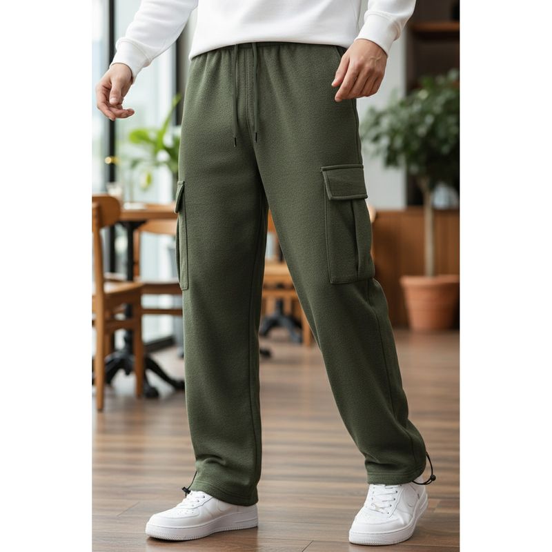 Nobero Green Loose Mid Rise Oversized Cargo Utility Joggers (M)