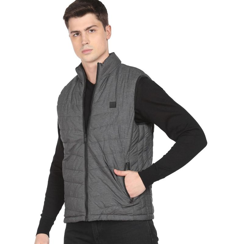 Arrow Sports Men Grey Reversible Polyester Sleeveless Jacket (XL)