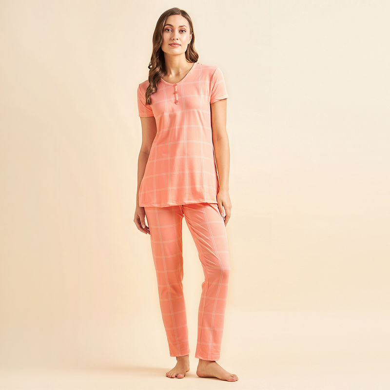 Sweet Dreams Women Cotton Blend Printed Half Sleeves Pyjama Set - Peach ...