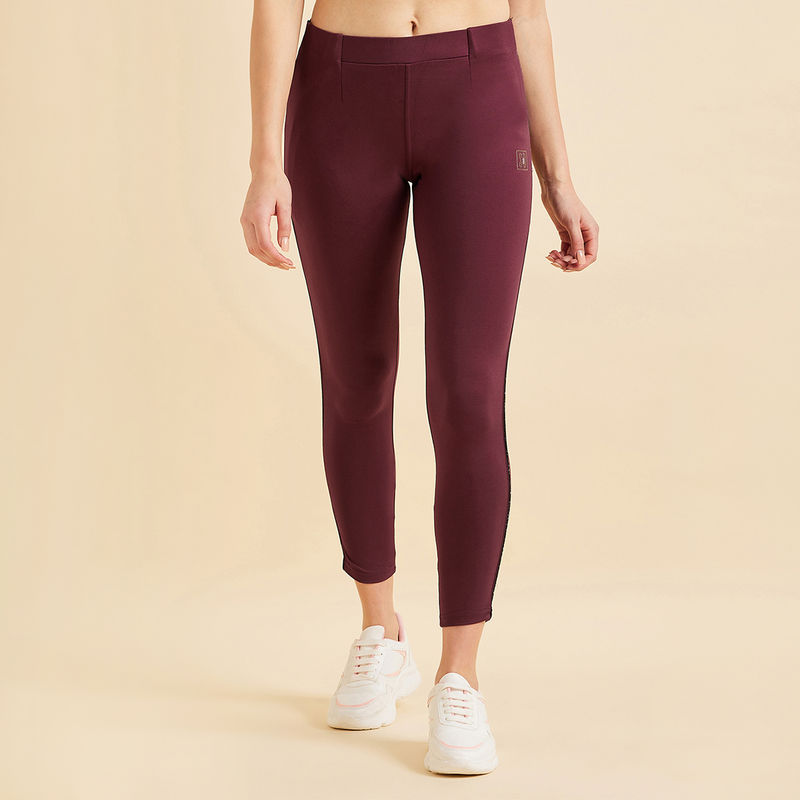 Sweet Dreams Women Solid Ankle Tights - Burgundy (L)