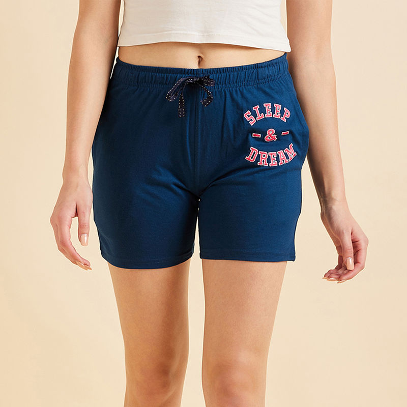 Sweet Dreams Women Printed Shorts - Navy Blue (M)