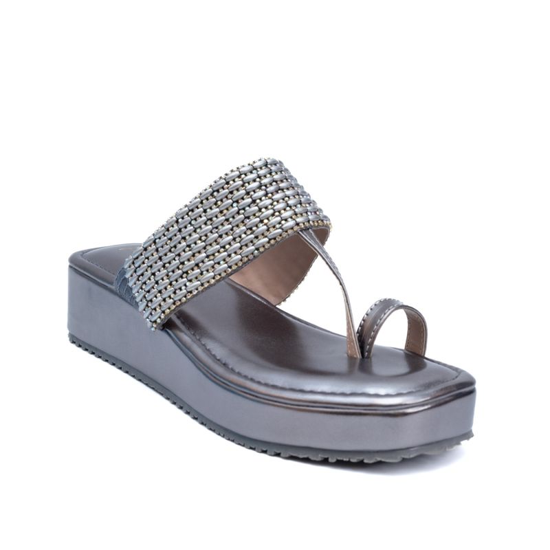 Dapper Feet Embellished/Sequined Strap Kolhapuri Silver (EURO 36)