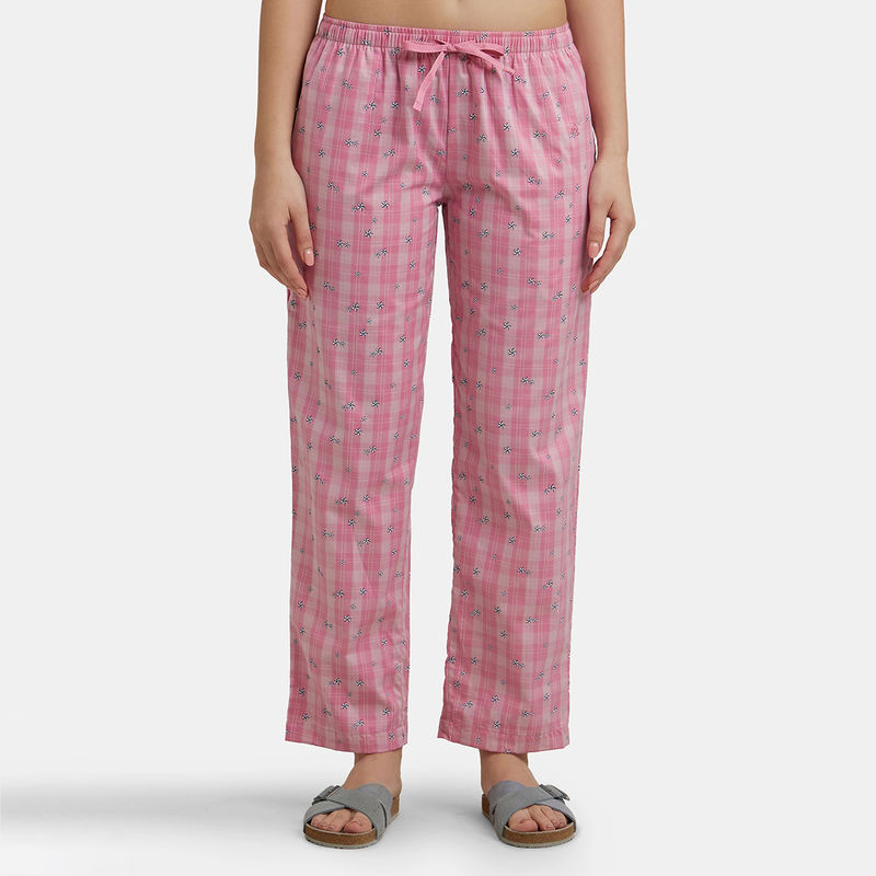 Jockey RX06 Women's Super Combed Cotton Woven Relaxed Fit Pyjama- Wild Rose (L)