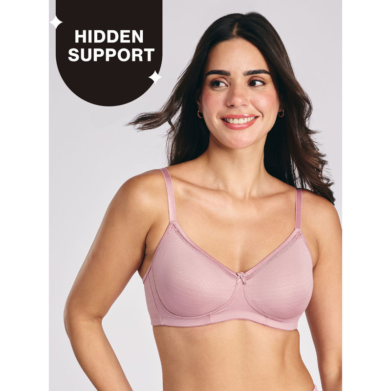 Nykd By Nykaa Hidden Support Non Padded Non Wired Bra In Luxe Jacquard Fabric-NYB390-Rose (36D)