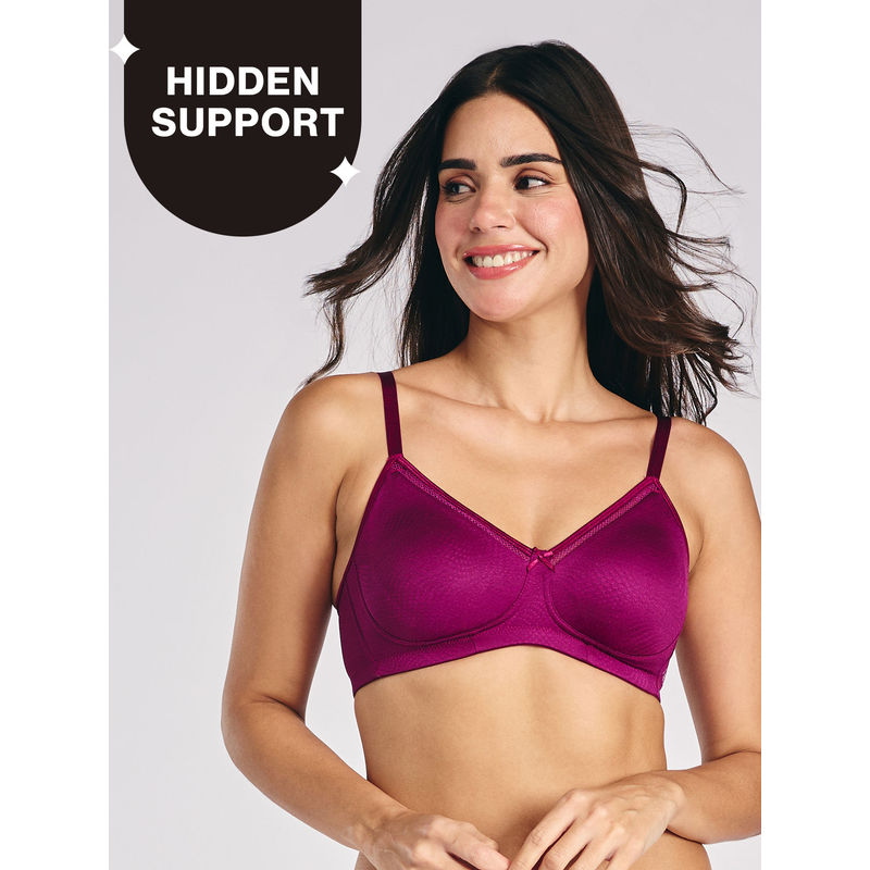 Nykd By Nykaa Hidden Support Non Padded Non Wired Bra In Luxe Jacquard Fabric-NYB390-Plum (32DD)