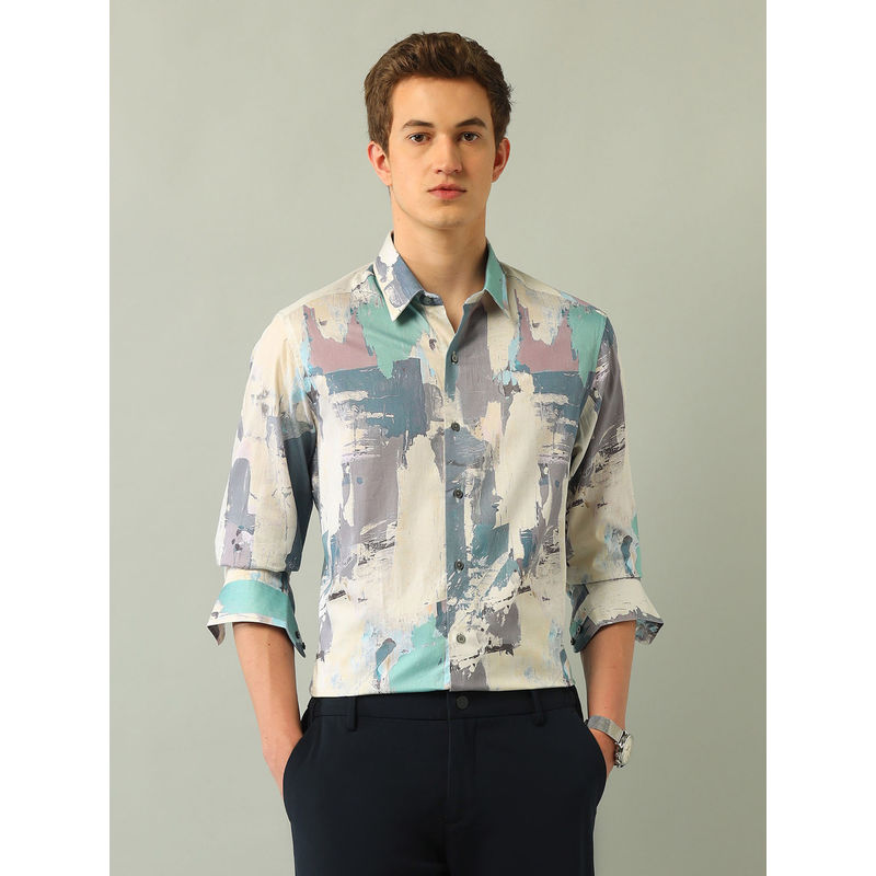 Arrow Newyork Abstract Grey Full Sleeves Collar Neck Shirt (40)