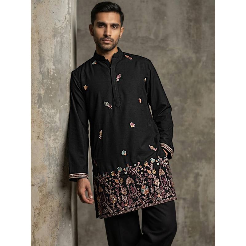 Jompers Black Japanese Fabric Embroidered Kurta XL - Image 1
