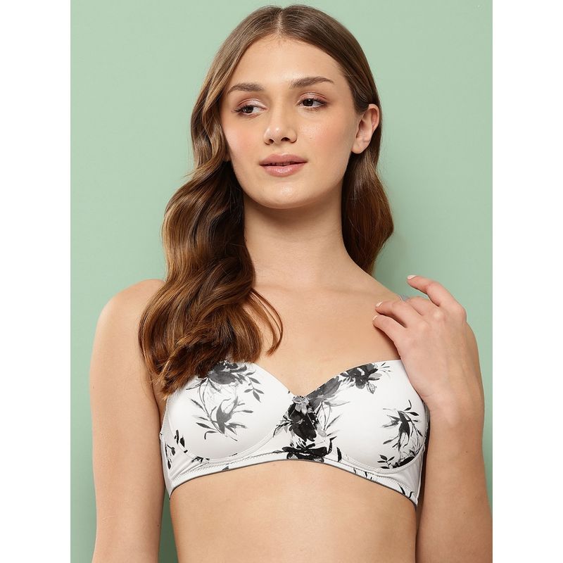 Leading Lady Womens Printed Lightly Padded Non Wired T-Shirt Bra Full Coverage White (32B)