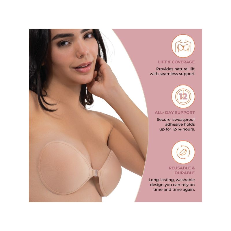 Nippetals BareEase Adhesive Strapless Stick-on Bra Nude C, Reusable, Sweat proof, Upto 8 Hours Hold
