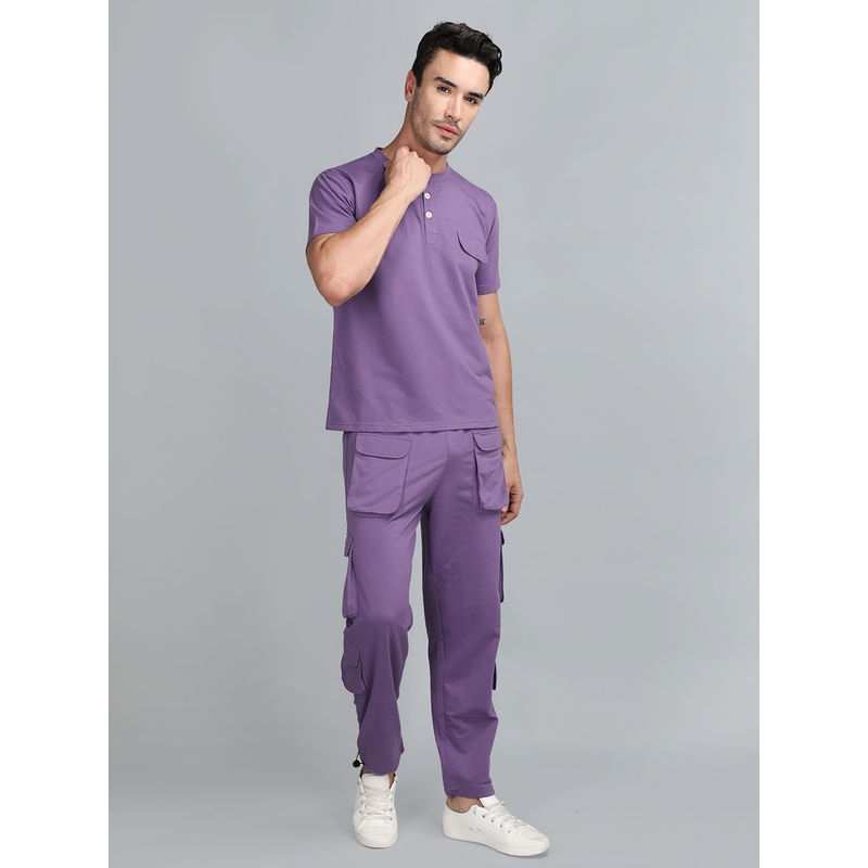 CHKOKKO Men Casual Summer Track Suit Purple Co-Ord (Set of 2) (S)