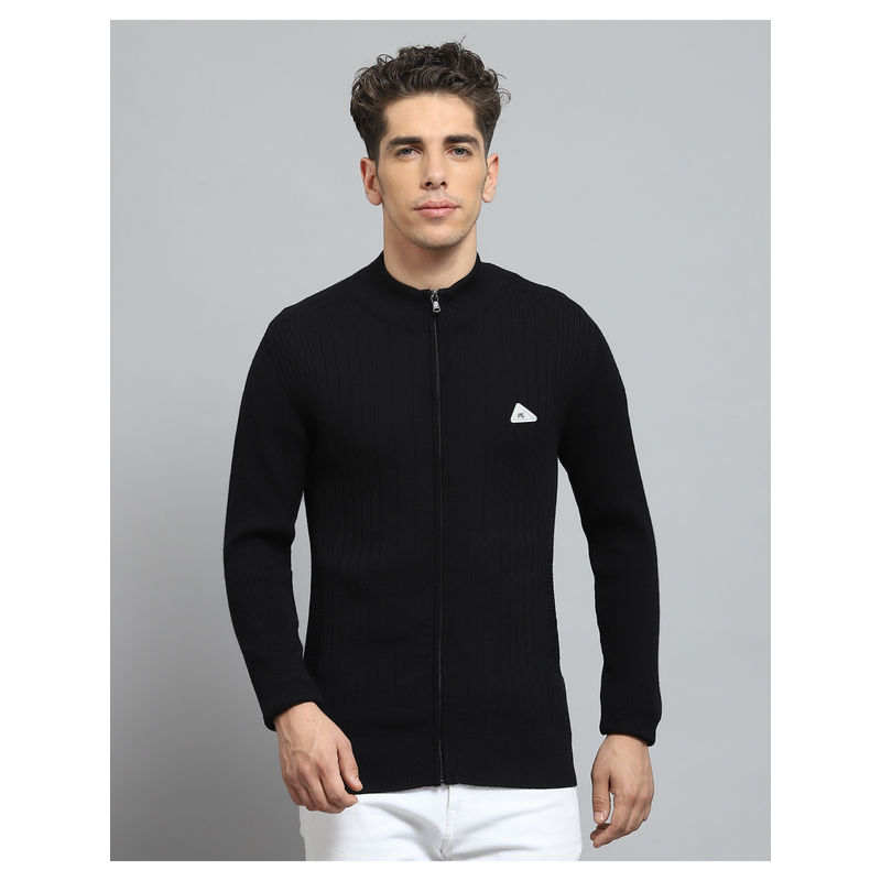 Monte Carlo Mens Solid Black Round Neck Full Sleeve Jacket (XL)