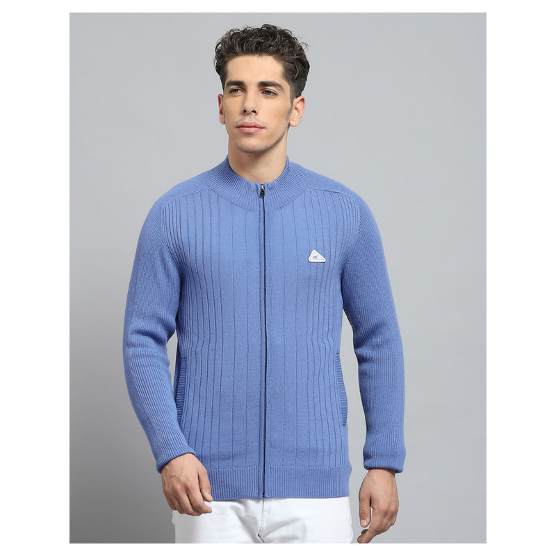 Monte Carlo Mens Solid Blue Round Neck Full Sleeve Jacket (XL)