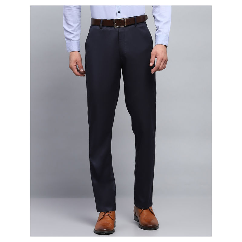 Monte Carlo Mens Solid Navy Blue Formal Trousers (32)