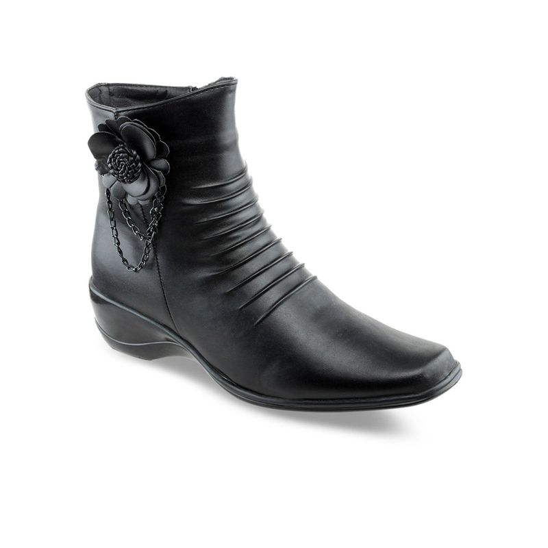 SHUZ TOUCH Women Solid Heeled Boots Black (EURO 37)